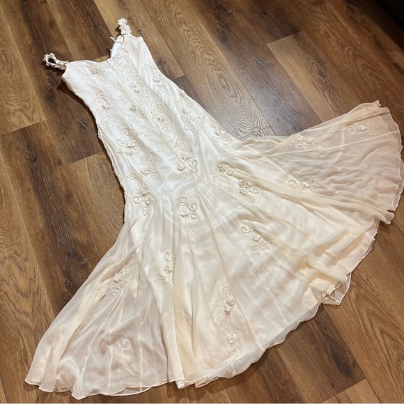 Vintage 100% Silk Beaded Dress Vintage Wedding Dress Vintage Beaded Dress Fairy - Picture 3 of 17